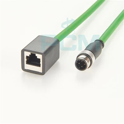 Ravni vtič M12 D koda 4 nožice za RJ45 vtičnico Profinet podaljšek